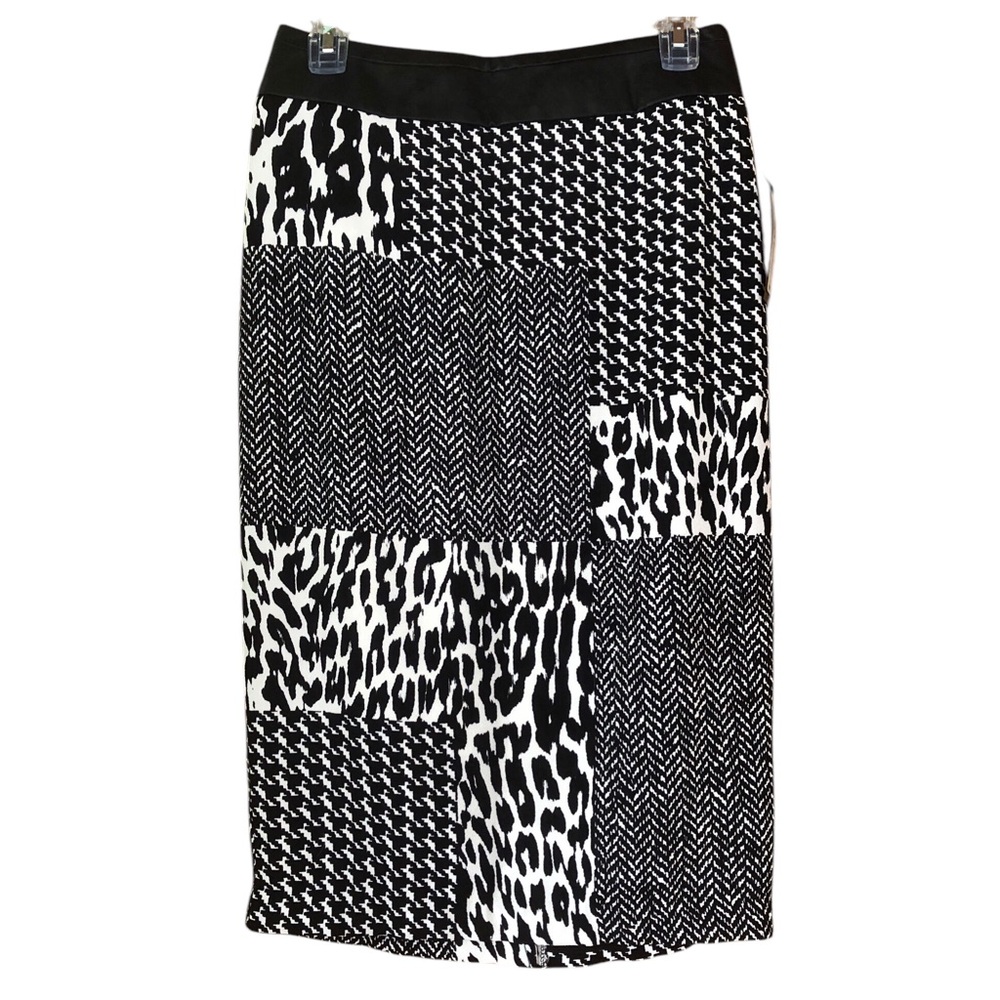 Worthington Black White Midi Pencil Skirt Animal Patchwork Color Block